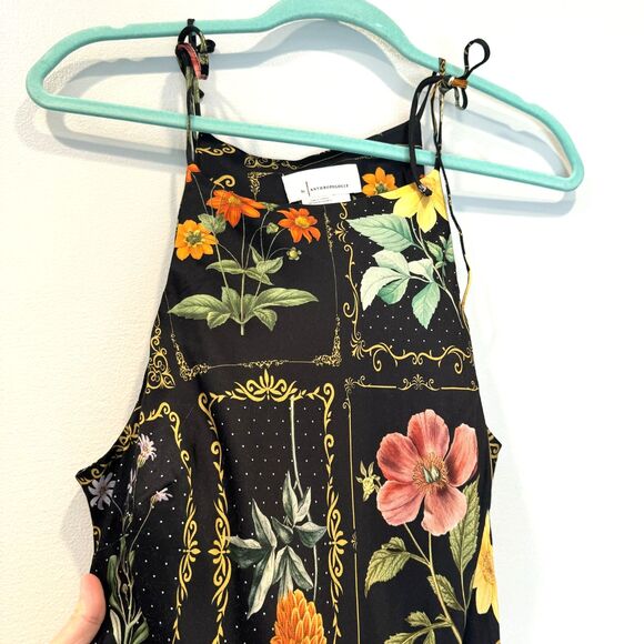 By Anthropologie Midi Dress Tie-Neck Column Floral Black Cottage Woman sz Medium - Picture 4 of 9